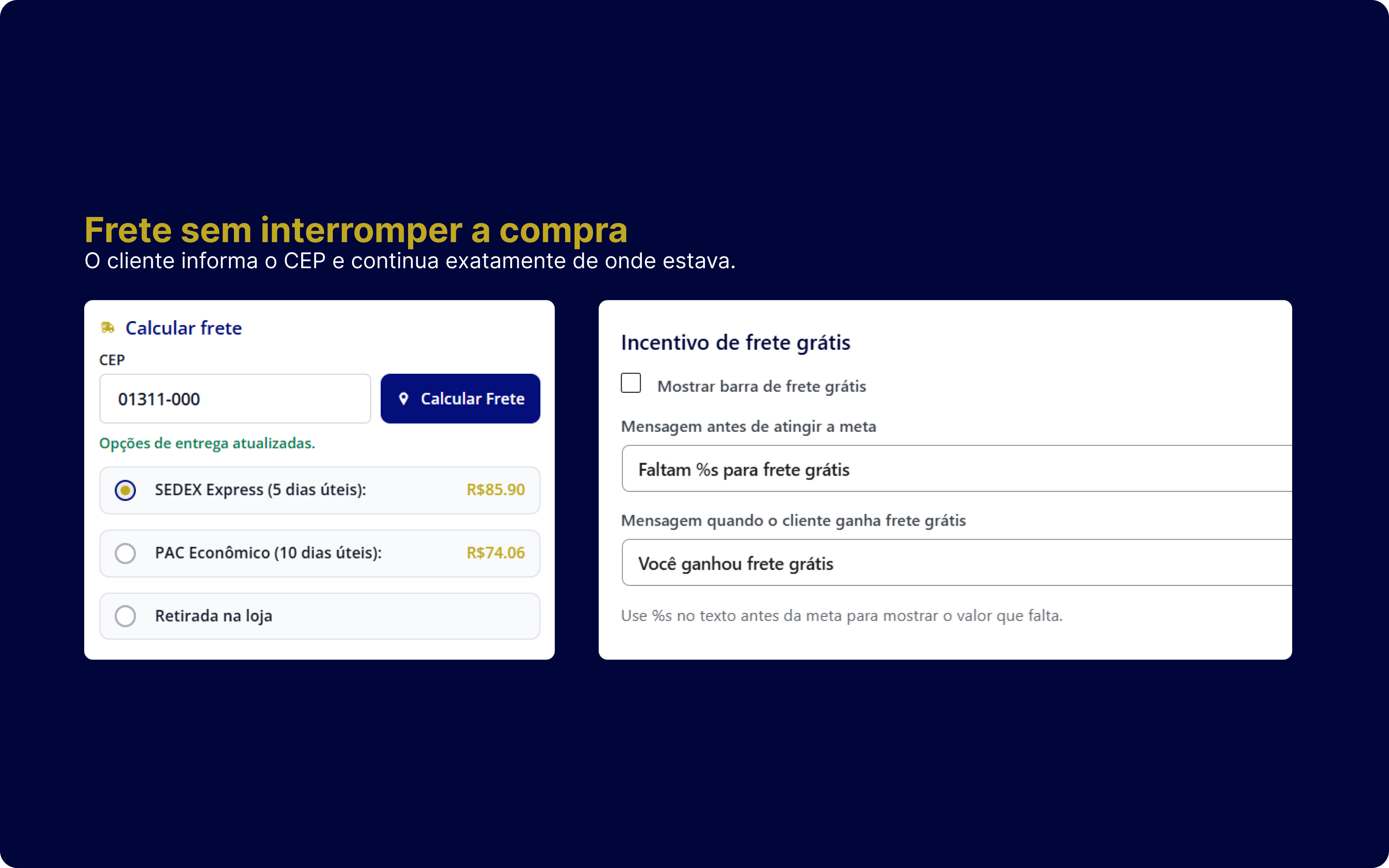 Cálculo de frete por CEP e configuração do incentivo de frete grátis no Portus Cart Pro
